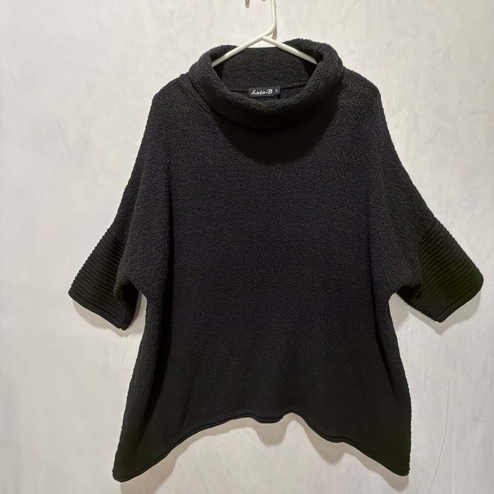 Lulu-B Black Cowl Neck Textured Cotton Sweater